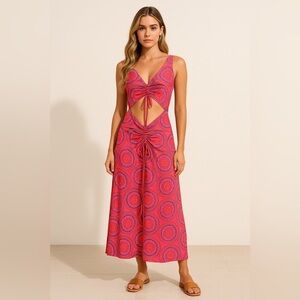MISA Los Angeles Lotta Pink Cutout Maxi Dress NWT L